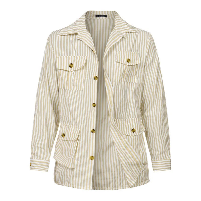 Khaki Stripe Blazer: Stylish Men's Casualwear